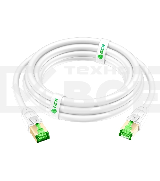 Патч-корд GCR LSZH PROF кат.8 ethernet  5.0m SF/FTP, RJ45, медь, 40 Гбит/с, 26 AWG, белый, литой, экранированные коннекторы 24K GOLD