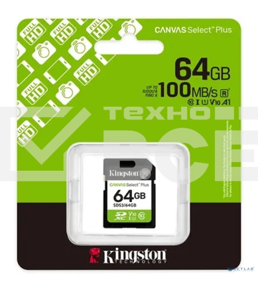 Флеш карта SDXC 64Gb Kingston SDS3/64Gb Canvas Select Plus w/o adapter