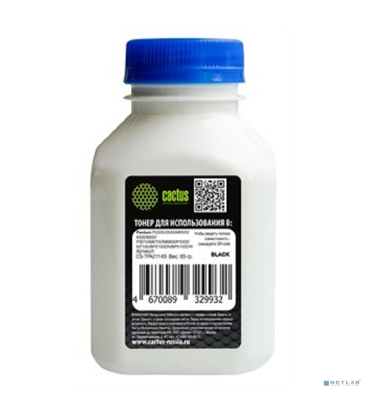 Тонер Cactus CS-TPA211-65 черный флакон 65 гр. для Pantum P2200/2500/M6500/6550/6600