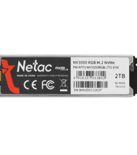 Накопитель SSD Netac NV3000, 2Tb, PCIe 3.0 x4, M.2 2280, NVMe, R/W 3100/2100, с радиатором