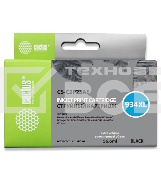 Картридж струйный Cactus CS-C2P23AE №934XL черный (30 мл) для HP DJ Pro 6230/6830