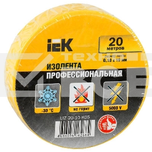 Изолента Iek UIZ-20-10-K05 0,18х19 мм желтая 20 метров ИЭК