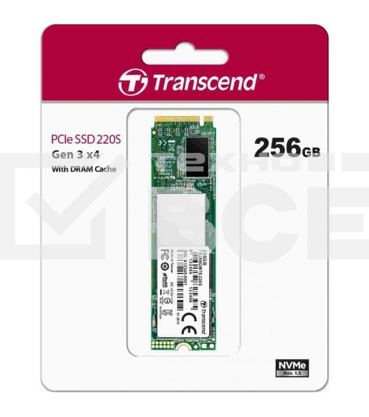 Накопитель SSD Transcend MTE220S SSD 256GB, 3D TLC, M.2 (2280), PCIe Gen 3.0 x4, NVMe, R3300/W1100, TBW 550
