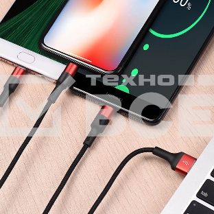 Кабель HOCO USB X26 Xpress 3 в 1 для Lightning, Micro USB, Type-C, 2.0A, 1 м, черный с красным