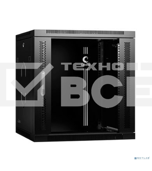 Шкаф телекоммуникационный настенный Cabeus SH-05F, 19', 12U, 635х600х600 мм (ВхШхГ), дверь: стекло, разборный, черный