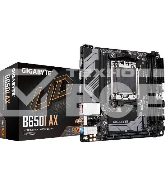 Материнская плата GIGABYTE B650I AX, AM5, AMD B650, 2xDDR5, 2xSATA, 1xM.2, 1xPCIe 4.0 x16, 1xHDMI, 1xDP, 1x2.5Gb LAN, Wi-Fi 6E, Bluetooth 5.3, 1xUSB-C 5Gbps, 1xUSB-A 5Gbps, 3xUSB-A 2.0, 3x3.5 мм, 7.1, ITX