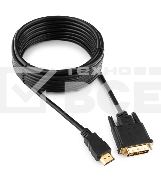 Кабель HDMI-DVI Cablexpert CC-HDMI-DVI-15, 19M/19M, single link, медь, позол.разъемы, экран, 4.5м, черный, пакет