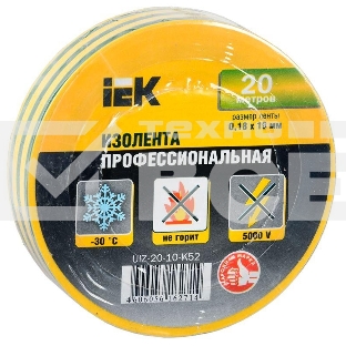 Изолента Iek UIZ-20-10-K52 0,18х19 мм желто-зеленая 20 метров ИЭК