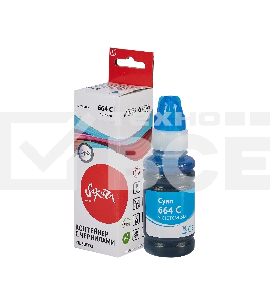 Контейнер с чернилами Sakura C13T66424A (664 C) для Epson, голубой, 6500 к., 70 мл.
