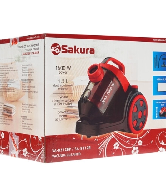 Пылесос Sakura SA-8315R красный/черный, 450/2400 Вт, уборка сухая, пылесборник контейнер 2 л
