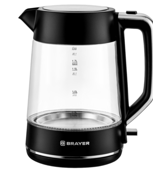 Электрочайник BRAYER BR6102 черный, 1.7 л, 2200 Вт, скрытый нагревательный элемент