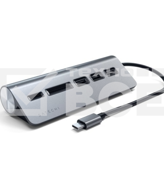 USB-концентратор Satechi Type-C USB Hub & Micro/SD Card Reader. Интерфейс USB-C. 3 порта USB 3.0 , слоты для карты памяти. Цвет серый космос. 