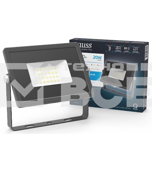 Прожектор светодиодный Qplus 20Вт 6500К 1700лм IP65 графит. сер. 1/20 Gauss 690511320