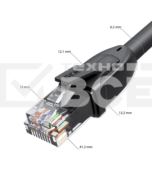 Патч-корд PROF прямой 20.0m, UTP медь кат.6, че, 24 AWG, ethernet high speed 10 Гбит/с, RJ45, T568B, GCR-52589