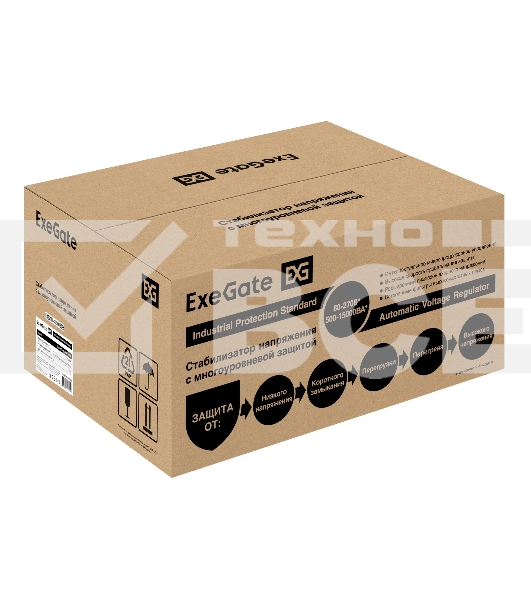 Стабилизатор напряжения ExeGate Expert Turbo AST-15000 (15000ВА, вход 80-260В, цветной дисплей, выход 220В±8%, КПД 98%, 5 уровней защиты, задержка, усиленный метал. корпус, клем.колодка, RTL)