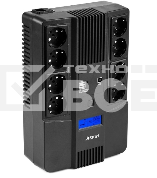 Источник бесперебойного питания Бастион SKAT-UPS 800-AID-IN-1x9-8 ИБП 220В 480Вт, LCD, АКБ 1x 9А·ч, line interactive, мод.синус, 8хSchuko,2xUS (8933)