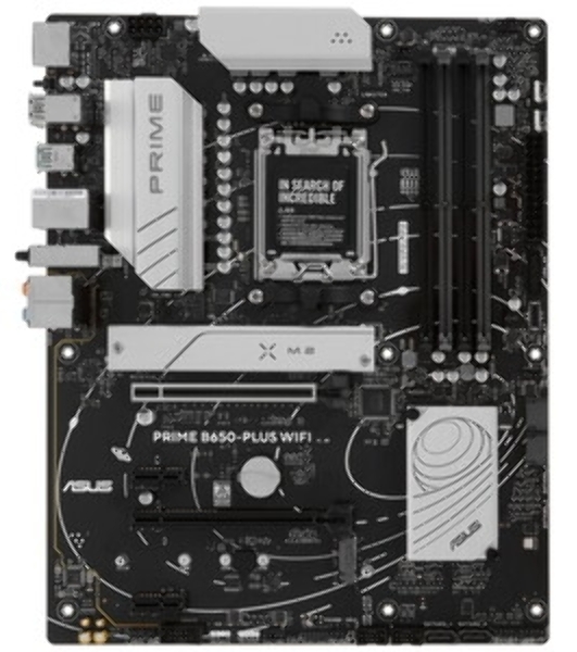 Материнская плата ASUS PRIME B650-PLUS WIFI, AM5, AMD B650, 4xDDR5, 4xSATA, 2xM.2, 1xPCIe 4.0 x16, 2xPCIe 4.0 x1, 1xDP, 1xHDMI, 1x2.5Gb LAN, Wi-Fi 6E, Bluetooth 5.3, 4xUSB-A 10Gbps, 2xUSB-A 5Gbps, 2xUSB-A 2.0, 5x3.5 мм, 7.1, ATX