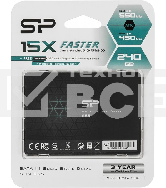 Накопитель SSD SiliconPower Slim S55, 240Gb, SATA, 2.5