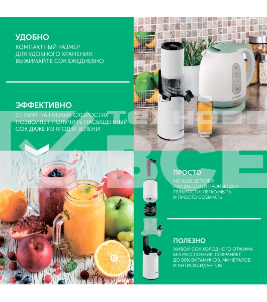 Соковыжималка шнековая Scarlett SC-JE50S59 белый