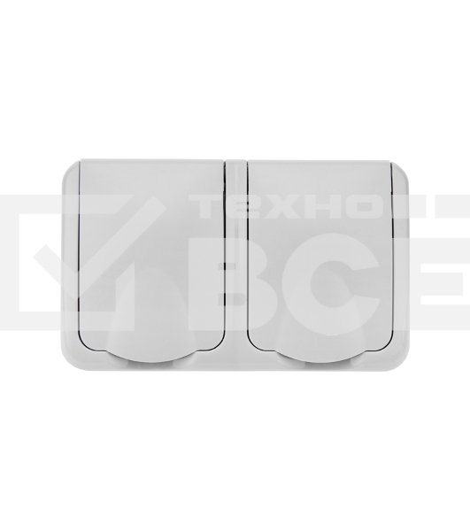 Блок горизонтальный 2 розетки (керамика) Mini OG IP54 с заземлением, о/у, серый Kranz