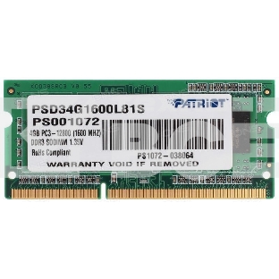 Оперативная память Patriot, DDR3L, 4GB (1x4 GB), 1600 MHz, CL11, SO-DIMM