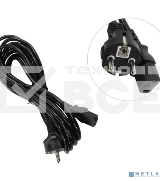 Кабель питания ExeGate Power PC-5P (Евровилка Schuko->С13) VDE-250V-3*1.0-CU, 10A, черный, 5м