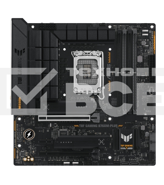 Материнская плата ASUS TUF GAMING B760M-PLUS, LGA 1700, Intel B760, 4xDDR5, 4xSATA, 2xM.2, 1xPCIe 5.0 x16, 1xPCIe 4.0 x4, 1xPCIe x1, 2xUSB-A 3.2 Gen 2, 3xUSB-A 3.2 Gen 1, 2xUSB 2.0, 1xUSB-C 3.2 Gen 2x2, 1x2.5Gb LAN, 5x3.5 мм, 7.1, mATX