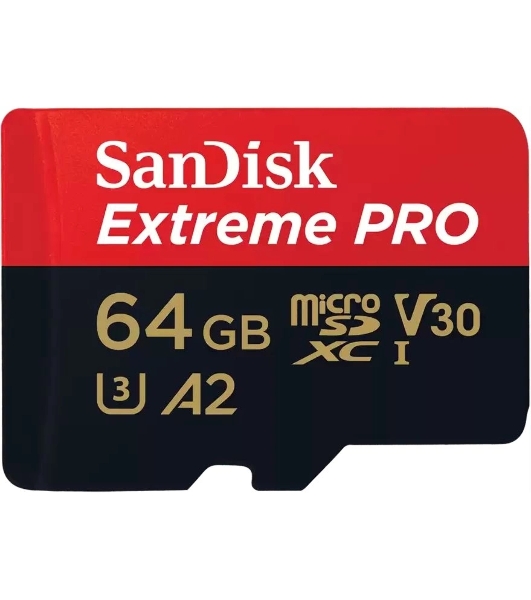 Флеш карта SanDisk Extreme Pro microSD UHS I Card 64GB for 4K Video on Smartphones, Action Cams & Drones 200MB/s Read, 90MB/s Write, Lifetime Warranty