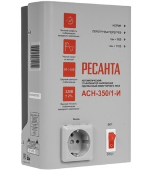 Стабилизатор напряжения Ресанта АСН-350/1-И 0.35кВА однофазный белый (63/6/74)