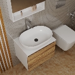 Комплект для ванной, 4 предмета (Тумба подвесная Bau Blackwood 60 + Раковина BAU 59х40 + Смеситель высокий Hotel Still, нерж. сталь, выпуск черный), фото 1