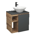 Тумба Bau Dream Blackwood 60 правая, графит, раковина BAU Dream D43, смеситель для раковины высокий Hotel Black, черный, фото 1