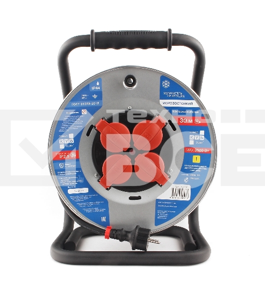 Удл. на мет. катушке “Power Cube” IP44 16А 30м резина 3*2,5мм2 4 роз. с/з