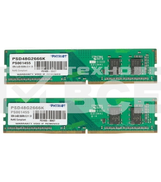 Оперативная память Patriot Signature, DDR4, 8GB (2x4 GB), 2666 MHz, CL19