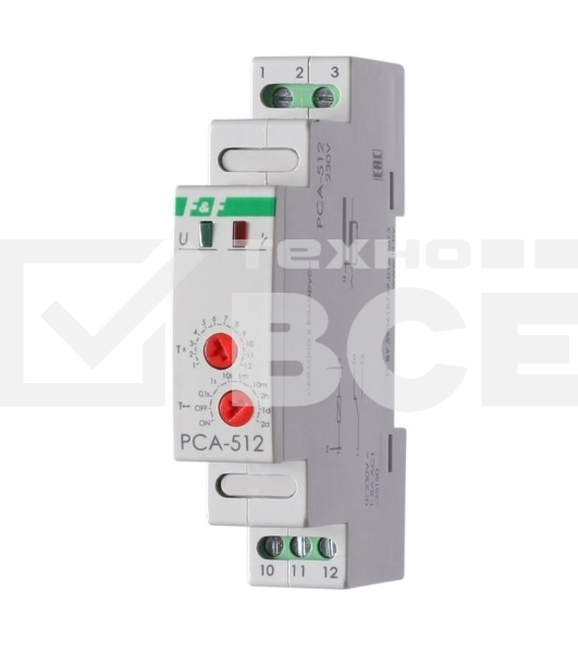 Реле времени PCA-512 (задержка выкл. 230В 8А 1перекл. IP20 монтаж на DIN-рейке) F&F EA02.001.001
