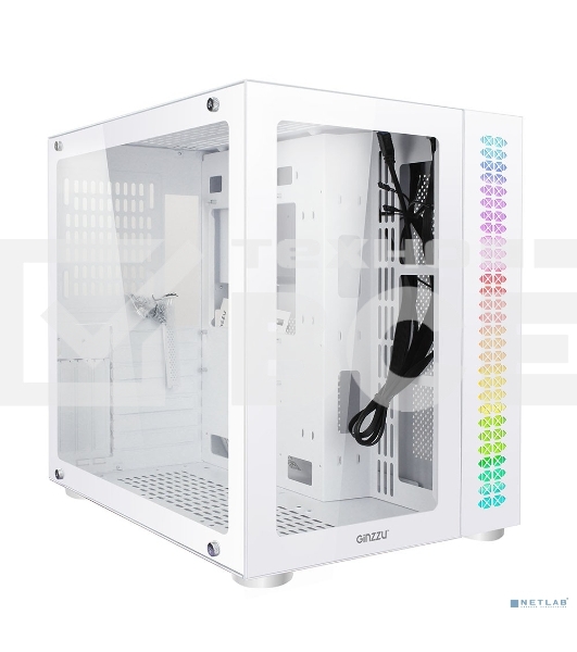 Компьютерный корпус Ginzzu V560 RGb подсветка, закаленное стекло 1хUSB 3.0,1хUSB 2.0, AU белый ATX