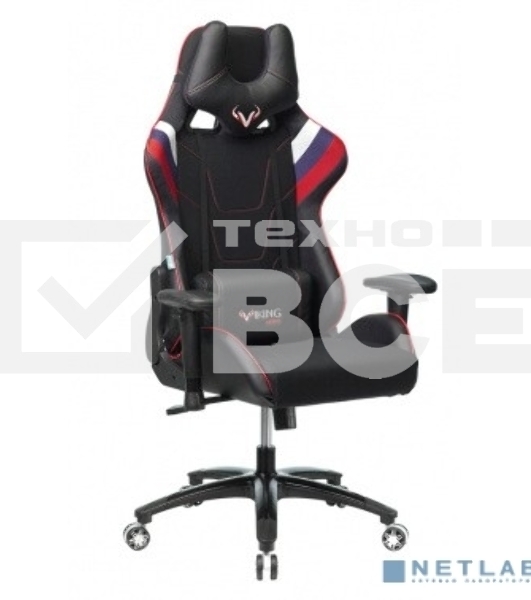 Кресло игровое Бюрократ VIKING 4 AERO RUS белый/синий/красный/черный, искусст. кожа/ткань, две подушки