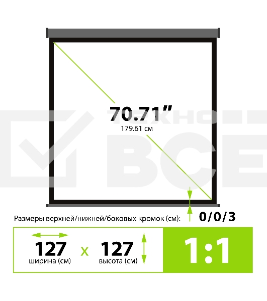 Экран Cactus 127x127см Wallscreen CS-PSW-127X127-SG 1:1 настенно-потолочный рулонный серый
