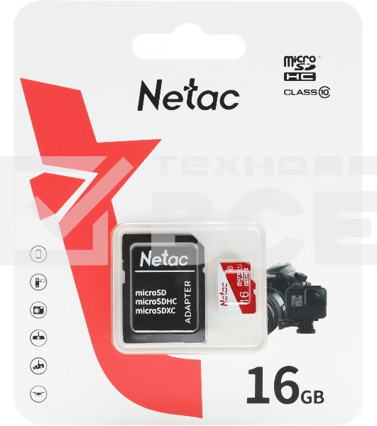 Карта памяти Netac P500 ECO 16GB MicroSDHC C10 up to 80MB/s, retail pack with SD Adapter