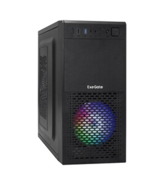 Компьютерный корпус Minitower ExeGate mEVO-7807-NPX500 (mATX, БП 500NPX 12см, 1хUSB+1хUSB 3.0, черный 1x12см с RGb подсветкой)