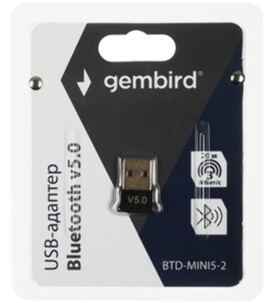 Адаптер Bluetooth Gembird, BTD-MINI5-2, ультратонкий корпус, v.5.0, 10 м, USB