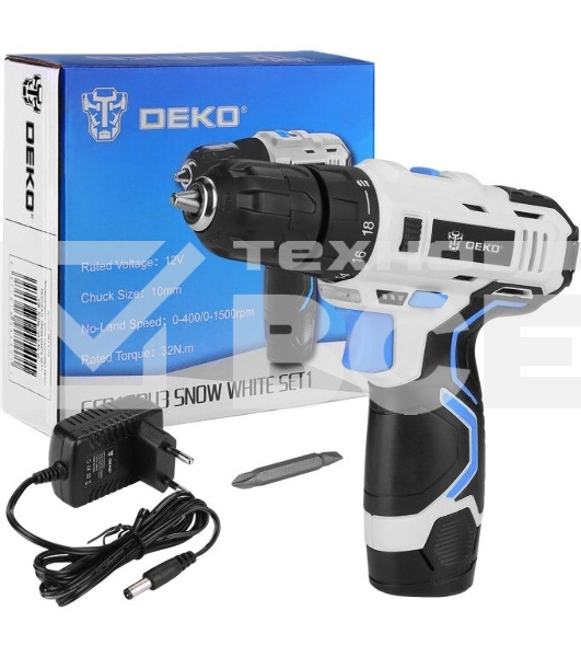 Дрель-шуруповерт Deko GCD12DU3, 12 В, 1.5 Ач, 32 Нм, щеточный