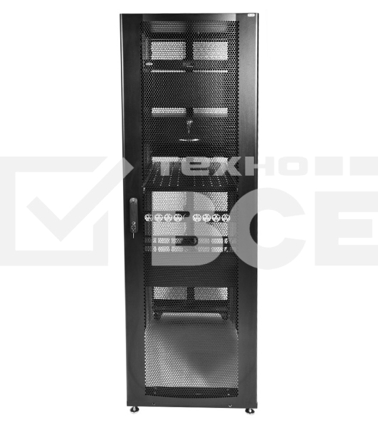 Шкаф серверный ПРОФ напольный 48U (600x1000) дверь перфор., задние двойные перфор., черный, в сборе (ШТК-СП-48.6.10-48АА-9005) (1 коробка)