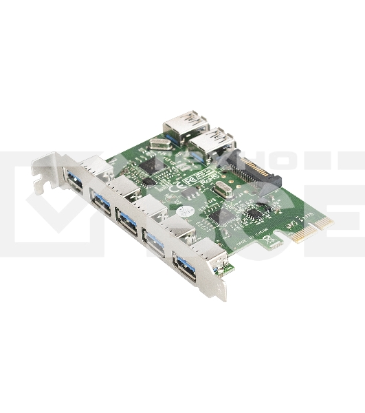 Контроллер ExeGate EXE-317 PCI-E 2.0, 5*USB3.0 ext + 2*USB3.0 int, разъем доп.питания (OEM)