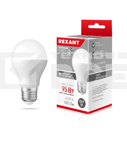 Лампа светодиодная Rexant 604-004 груша A60 11,5 Вт E27 1093 лм 4000 K нейтральный свет