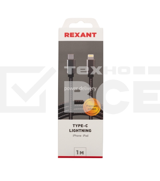 Кабель Rexant Type-C-Lightning PD, 1 м, графит, нейлон