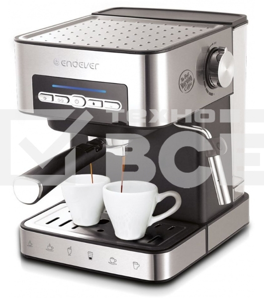 Кофеварка рожковая Endever Costa-1065 серебристый, исп. кофе - молотый, 1.6 л, 1000 Вт, 20 бар.