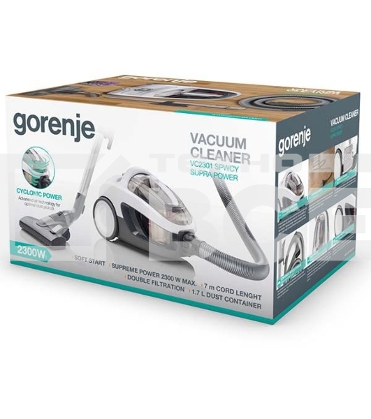 Пылесос Gorenje VC2301SPWCY белый, 400/2300 Вт, уборка сухая, пылесборник контейнер 1.7 л