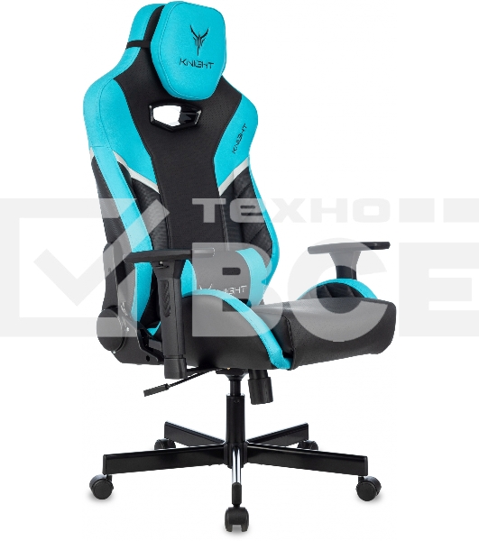 Кресло игровое Knight Thunder 5X черный/голубой эко.кожа крестов. металл