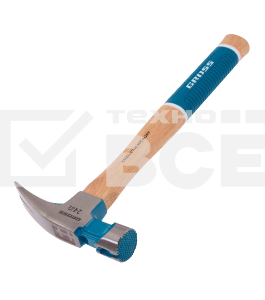 Молоток-гвоздодер Gross AMERICAN HICKORY 680 г, угол 75, магнит, обрезиненная рукоятка