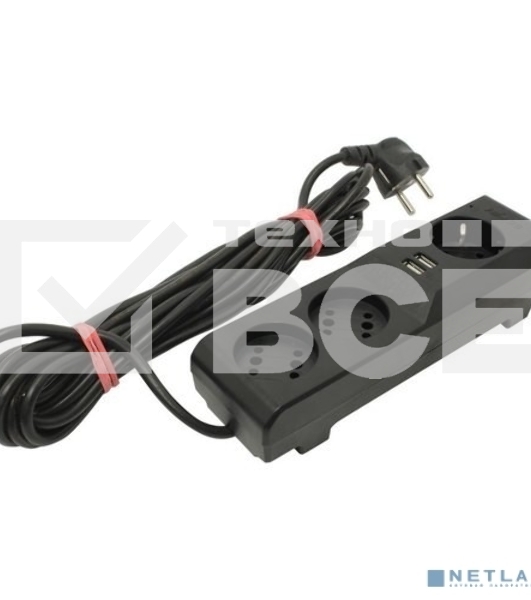 Сетевой фильтр Surge protector Pilot 3G 3xGP euro outlets, 10А/2.2кВа, 2xUSB, 7m, черный